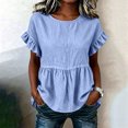 thumbnail image 7 of ClodeEU Women's Round Neck Ruffle Short Sleeve Babydoll Blouse,Casual Loose Peplum Summer Tunic Top Blue,Women's Plus XXL, 7 of 7