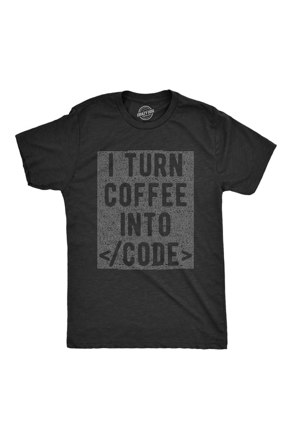 Mens I Turn Coffee Into Code T shirt Funny Nerd Geek Gift Gamer Retro Cool Tee Graphic Tees