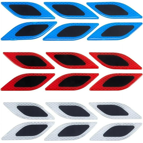 18Pcs 3 Colors Reflective Stripe Car Stickers Night Visibility Car Decals Leaf Anti-Collision Strip Sticker Safety Warning Car Emblem Hood Bumper Automotive Decals for Rear View Trunk DIY
