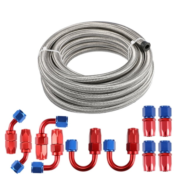 Unique Bargains Car 20ft 6AN 3/8 Universal Braided Oil Fuel Line Hose Kit  CPE Oil Gas Stainless Steel Filler Feed Hose 