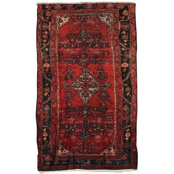 Pasargad Home Lilian 47" x 81" Hand-Knotted Lamb's Wool Area Rug in Red/Navy