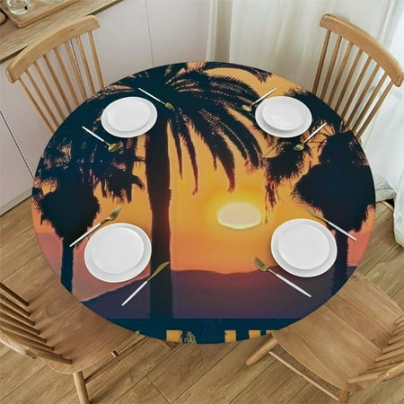 

TIAOTIAOHOU Palm Trees Sunset Round Tablecloth for Picnic Dining Kitchen Farmhouse 100% Polyester Fiber 54-58