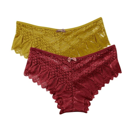 uublik Value 2-Pack  Panties for Women Briefs No Show Thong Lace Panties Breathable Comfortable Underwear Womens