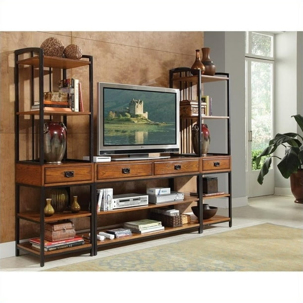 Home Styles Modern Craftsman Distressed Oak 3Piece Entertainment