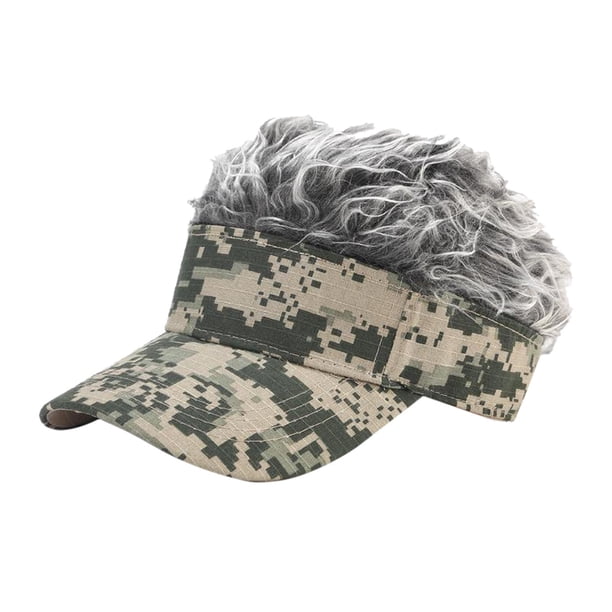 Peluca de pelo falso novedosa, gorra de béisbol, gorra deportiva de golf, gorra con visera, gorras de sol Peluca caqui + gris