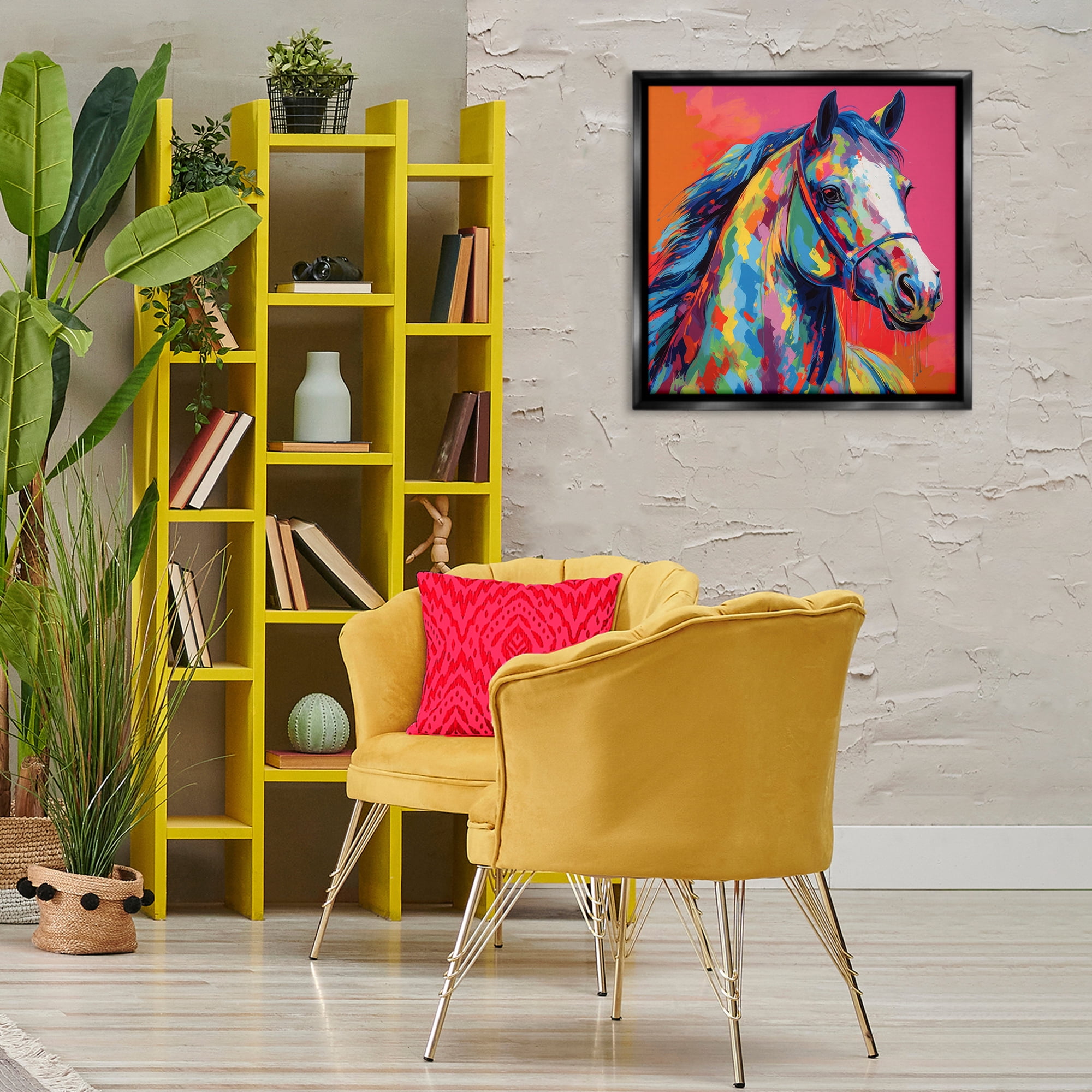 Stupell Industries Abstract Hue Horse Animals & Insects Painting Black Floater Framed Canvas Art Print Wall Art, 25 x 25