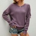 thumbnail image 2 of Fesfesfes Women's Loose Long Sleeve Shirts Solid Color Lace Up Recreational Pullover Knitting Sweater Tops, 2 of 9