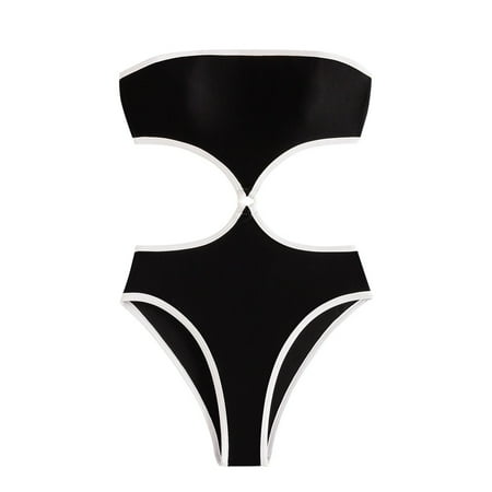Rgdypko Womens Swimsuits Sexy Solid Color Bikini Color Breast Cutout Bikini Sweet Beach Outfit Black L