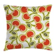 thumbnail image 1 of Fruit Throw Pillow Cushion Cover, Sweet Yummy Ornate Cherry and Leaves Pattern Fresh Food Fun Art Picture, Decorative Square Accent Pillow Case, 18 X 18 Inches, Apple Green Red White, by Ambesonne, 1 of 2