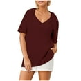 thumbnail image 4 of Timegard Tops for Women Trendy Deep V Neck Ruched Short Sleeve Comfy Dressy Casual Tunic Tops Summer, 4 of 6