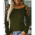 thumbnail image 1 of Puntoco Mujer Sexy fuera del hombro Manga larga Perforación en caliente Sólido Ahueca hacia fuera O-cuello Camiseta Blusa tops Puntoco Puntoco-7206, 1 of 5