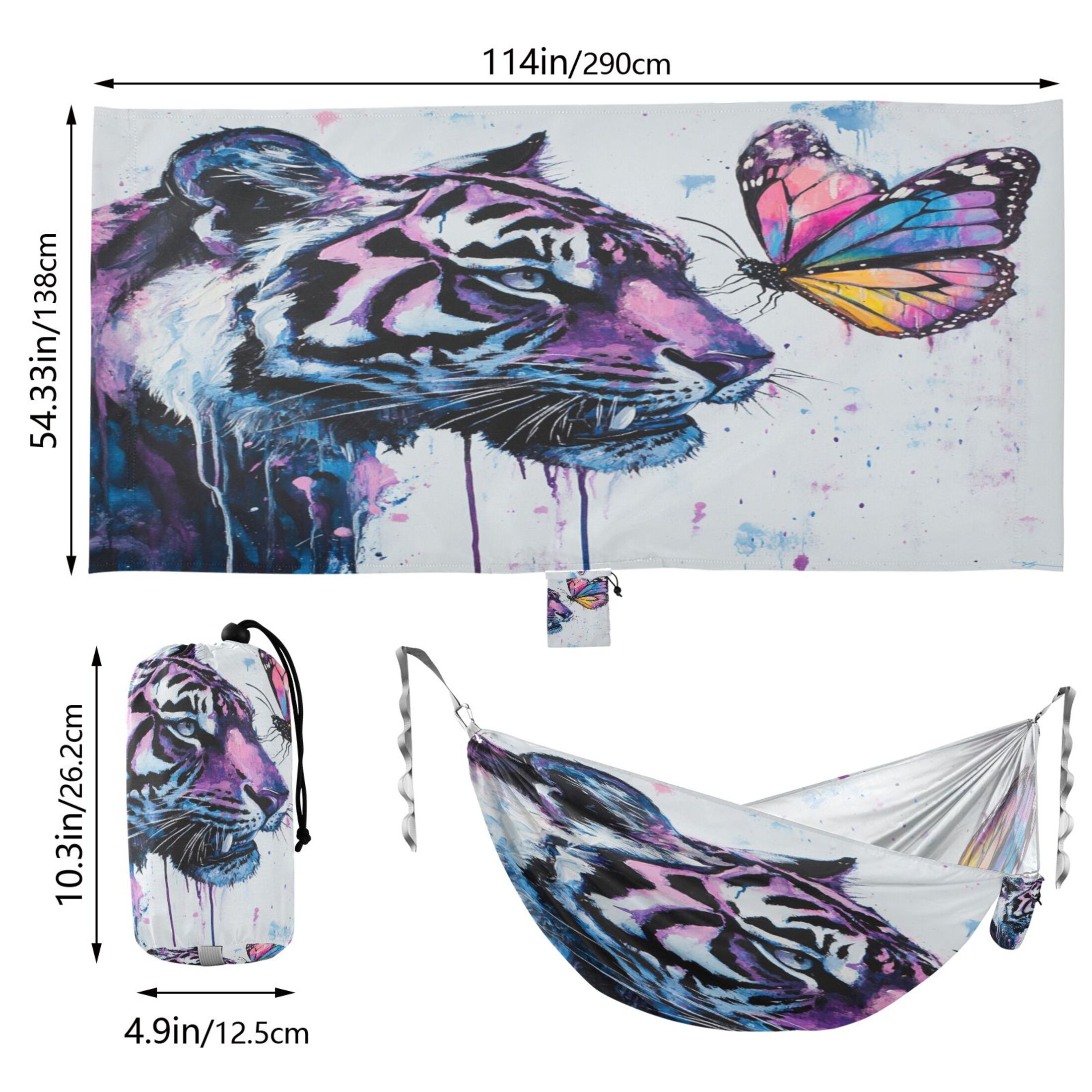 Hammock Camping Hammock Nylon Portable Hammock Travel Camping Hammock Tiger and Colorful Butterflies