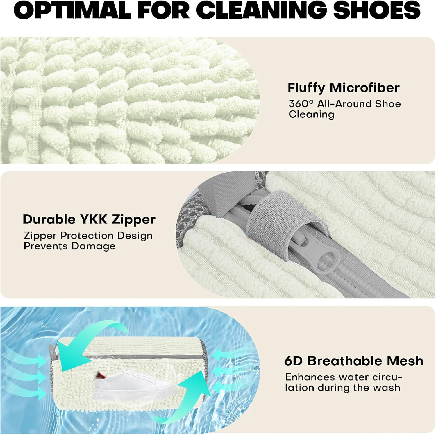 Shoe Washing Machine Bag: Laundry Shoe Bag for Washer and Dryer - 2pc Reusable Shoe Cleaning Bag for Sneaker Tennis Shoes Unstain Cleaner Kit(2 Pcs) Cream 2pcs
