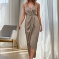thumbnail image 3 of FRSASU formal Wedding Guest Ruffle Dresses for Women Cocktail V-Neck Sleeveless Wrap Ruched Party Graduation Dress Khaki, 3 of 6