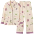 thumbnail image 5 of Pijama de primavera y otoño para mujer, cárdigan de manga larga de algodón, ropa exterior holgada informal, conjunto de ropa para el hogar de otoño e invierno, 5 of 5