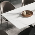 thumbnail image 5 of 55" Modern White Sintered Stone Dining Table, Seats 6, Black Metal X-Leg, Rectangular, Easy Clean, Kitchen/Dining Room, China, 5 of 12
