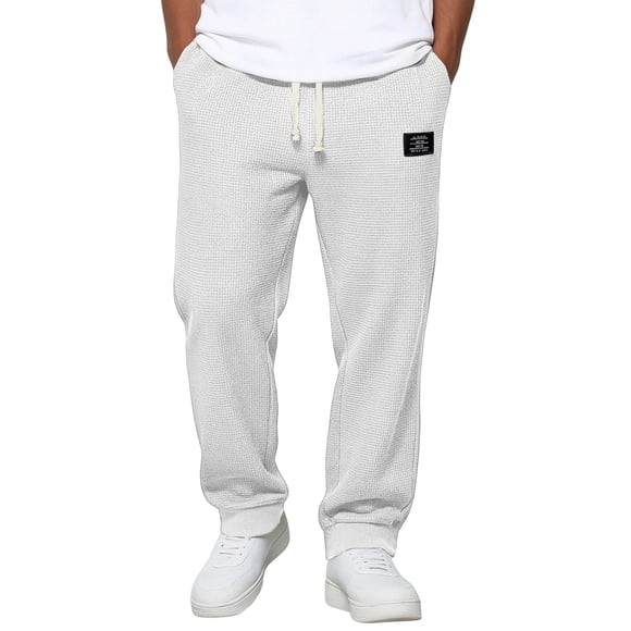 QHFBli Waffle Pants for Men Casual Vintage Solid Color Pant Drawstring Baggy Lightweight Textured Trousers Fashion Pants Men