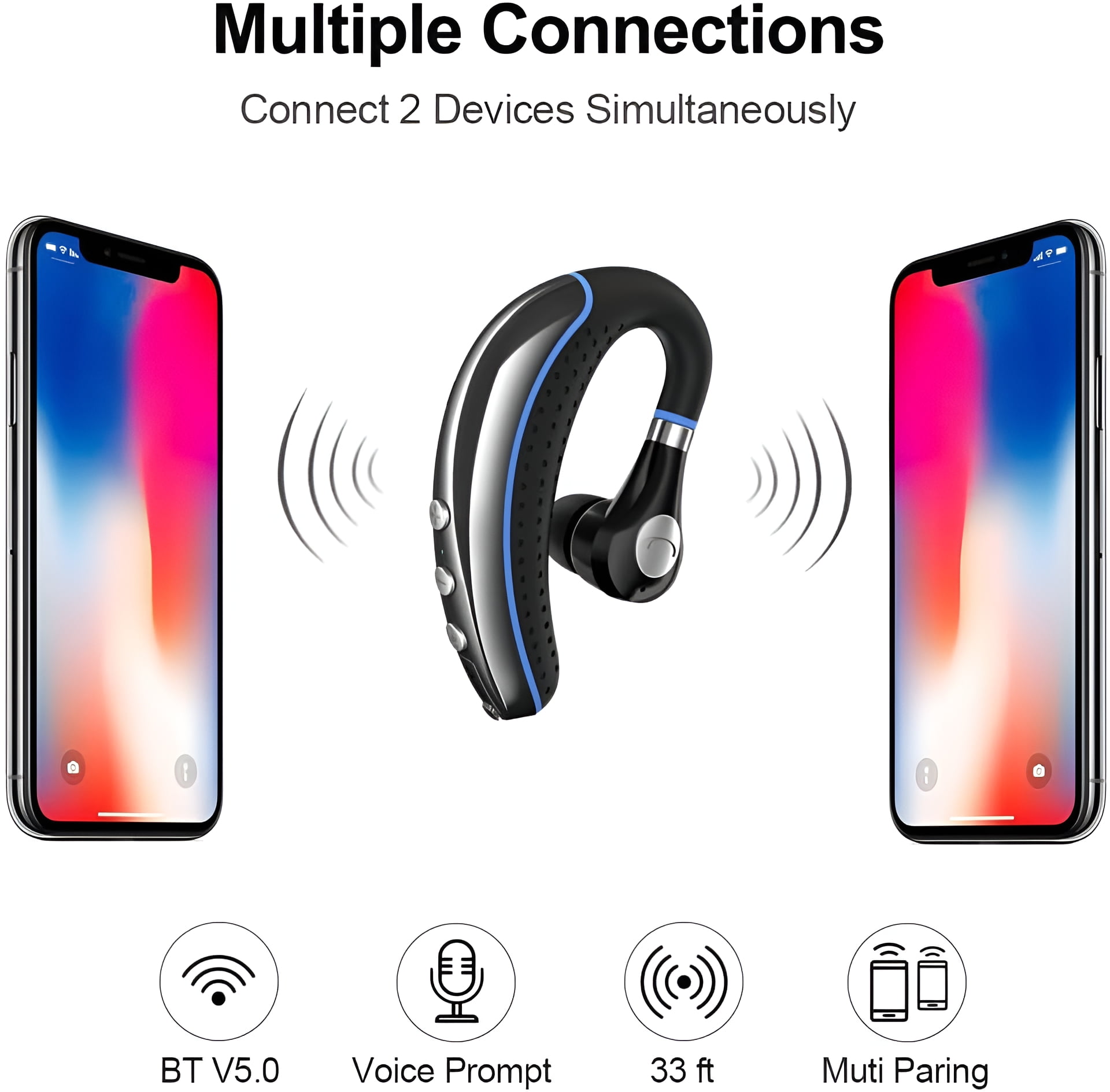 Bluetooth Headset, Wireless Earpiece V5.0 Ultralight Hands Free Business Earphone with Mic for Business/Office/Driving