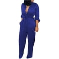 thumbnail image 2 of SEMPAI Womens Fashion Wide Leg Pants Pure Color Long Sleeve Jumpsuit With Belt Clearance, 2 of 7