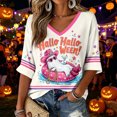 thumbnail image 2 of Women Halloween Shirt 2026 Oversized Cute Funny Plus Size 3/4 Sleeve Tops Skeleton Skull Printed Ghost Graphic T-Shirts Beige,XL, 2 of 5