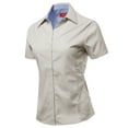 thumbnail image 2 of A2Y Women's Basic Durable Short Sleeve Button Down Business Office Formal Ladies Shirt Khaki L, 2 of 6