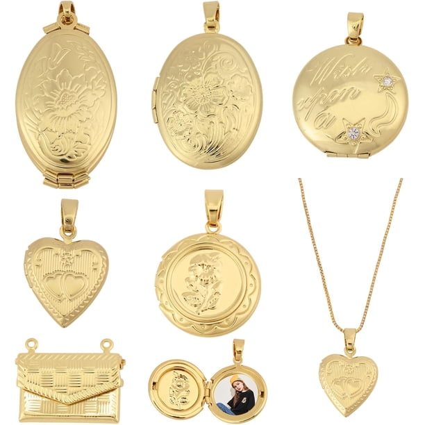 6 colgantes de latón con forma de marco de fotos y 6 estilos, para medallón de recuerdo, para collares y joyas.