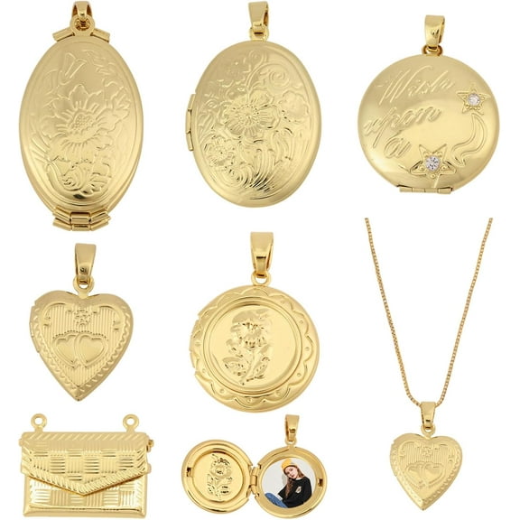 6Pcs 6 Styles Brass Locket Pendants Photo Frame Pendants for Necklaces Long-Lasting Plated Real 18K Gold Plated 17~35x17~25.5x4~9.5mm Hole: 1.2~5mm 1pc/style