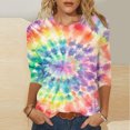 thumbnail image 2 of 3/4 Sleeve Blouses for Women Funny Tie Dye Crew Neck Pullover Tops Trendy Spring Summer T-shirt Holiday Beach Attire, 2 of 5