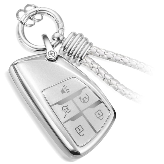 for Buick Key Fob Cover with Metal Braided Rope Keychain, Upgraded Soft Case for Avenir Envision Encore Chevy Suburban Tahoe GMC Yukon Denali (5 Buttons)