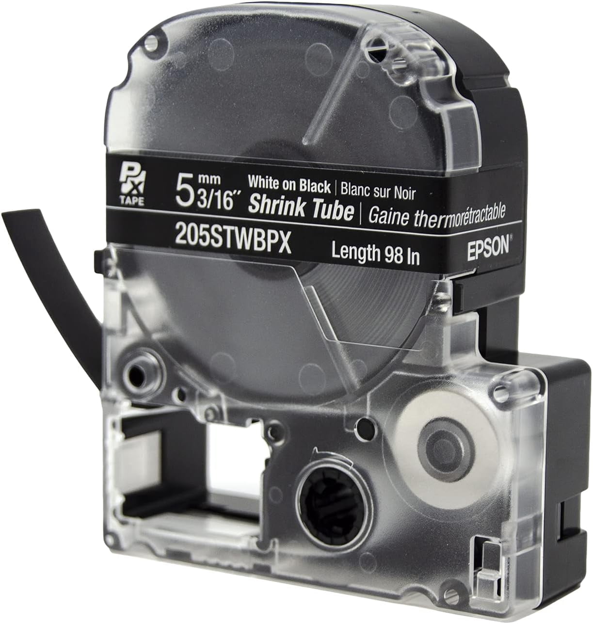 Epson LABELWORKS 205STWBPX - White on Black Shrink Tube Label Maker Tape - AWG 8-12, 3/16" (5MM) Wide, 96"
