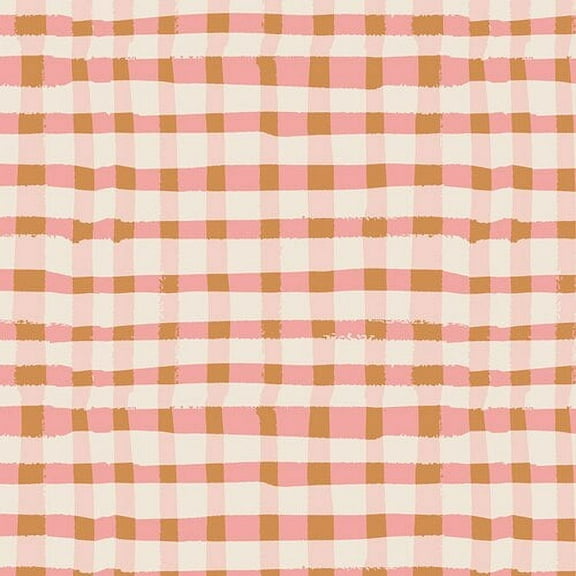 Pink brown plaid fabric, Wooly Blush Lambkin cotton fabric AGF, Sold by the Quarter Yard