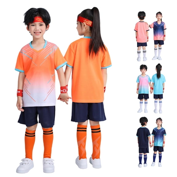 oqasdz Boys Shorts Set V Neck Short Sleeve Quick Drying Mesh Gradient Rash Guard and Shorts Formal Kids Sport Athletic Casual Summer Clothing Set,Orange,Size 9 Y-10 Y