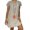 thumbnail image 1 of Vestido de manga corta con cuello en V, informal, suelto, a la moda, suave, elástico, sencillo, fluido, camisero para verano, 1 of 8