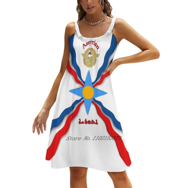 Robe Ample Drapeau Assyrien avec Poches pour Femmes, Décontractée, Col en V, Imprimée, Assyrienne