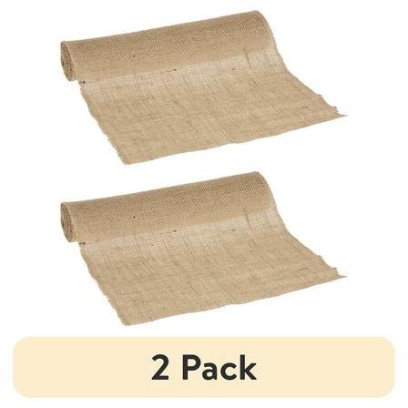 (2 pack) Love, Laugh, Craft Natural Jute Burlap Table Runner Roll, Ribbons, 12"W x 3-Yards