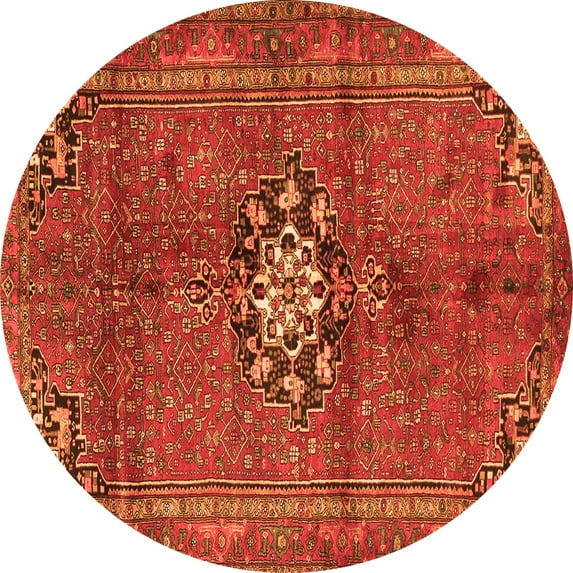 Ahgly Company Indoor Round Medallion Orange Traditional Area Rugs, 7' Round