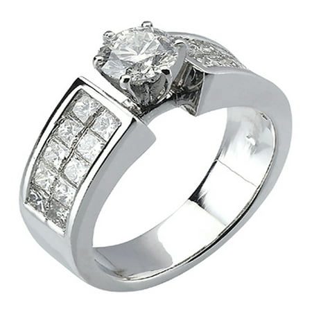 Diamond Palladium Engagement Setting - Dazzlingrock Collection 1.50 Carat (ctw) 14k Round & Princess Diamond Ladies Engagement Bridal Ring with invisible Setting Center not included 1 1/2 CT, White Gold, Size 9