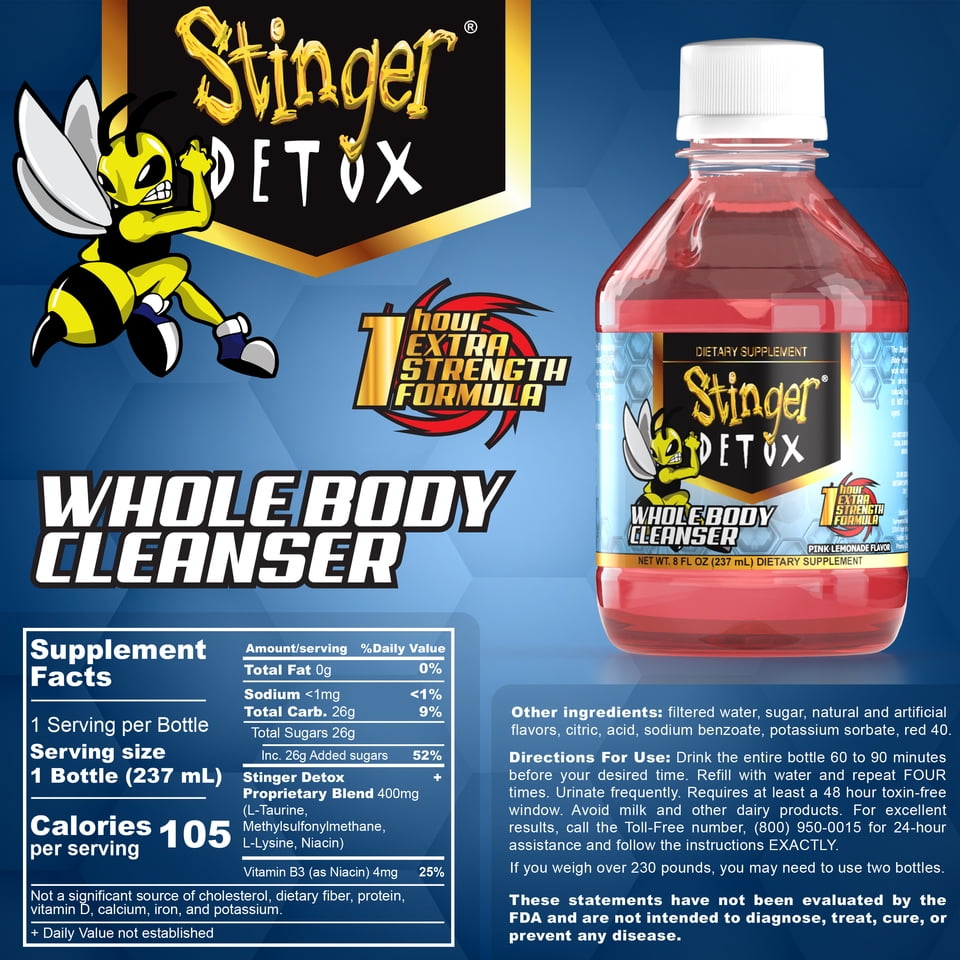 Stinger Detox Whole Body Cleanser 1 Hr Extra Strength Drink – Pink Lemonade 8 OZ