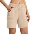thumbnail image 2 of YUGYXL Womens Cargo Shorts Elastic Waist Hiking Shorts with Zipper Pockets Drawstring Lightweight Shorts Vacation Pants Beige L, 2 of 9