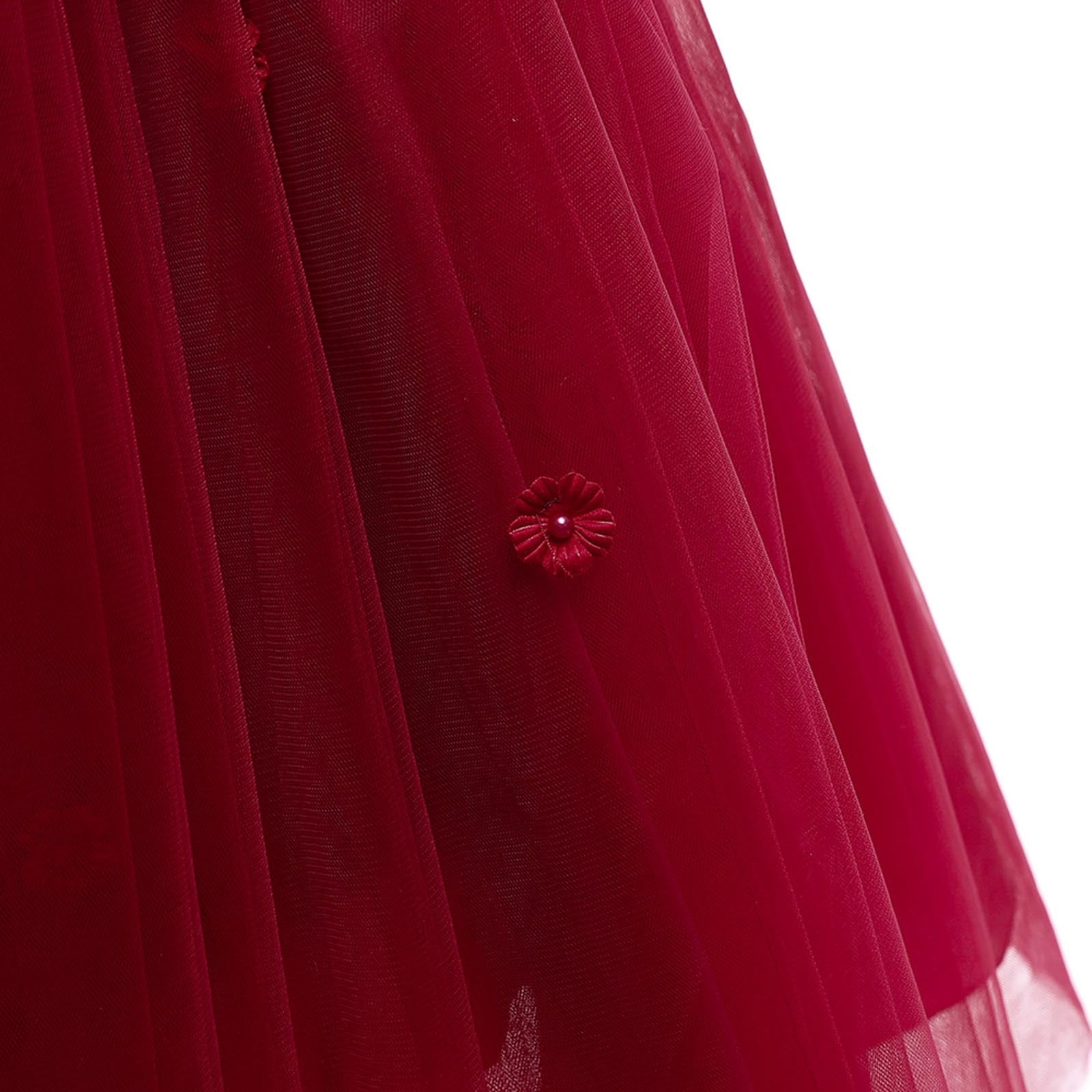 Teen Girls Prom Dresses Size 7-14 Tween Elegant Sleeveless A-Line High Waisted Solid Graduation Evening Party Formal Tulle-Tutu Dress