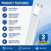 CNSUNWAY T8 LED Light Bulbs, 4FT 28W 4060LM, Single or Double End Powered, Plug and Play or Ballast Bypass, 6500K, 4-Pack