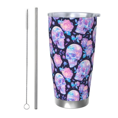 

Tideii crystal Skull flower for 20OZ Car Cup Stainless Steel Cold and Hot Cup with Lid Suitable for Outdoor and Home Unisex-Straw Two-piece Set