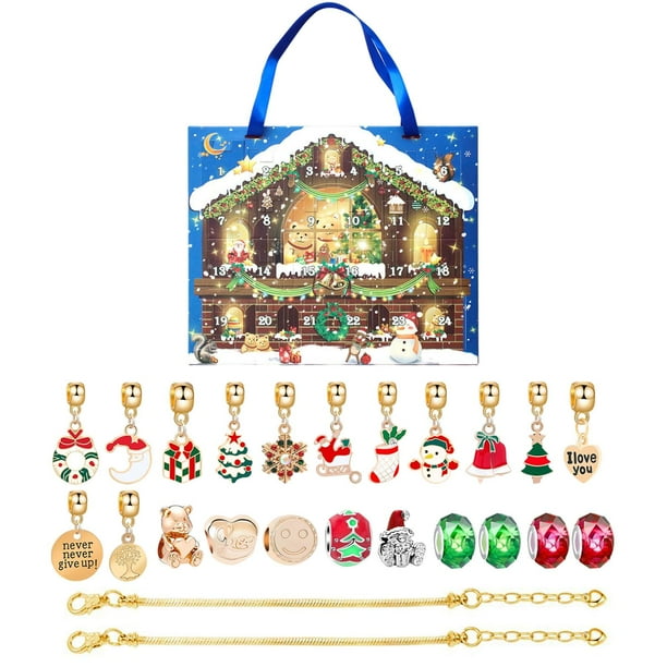 Calendario de 24 rejillas, caja de pulsera DIY de Navidad, de fabricación de pulseras con dijes, decoración festiva, brazalete artesanal de Estilo A