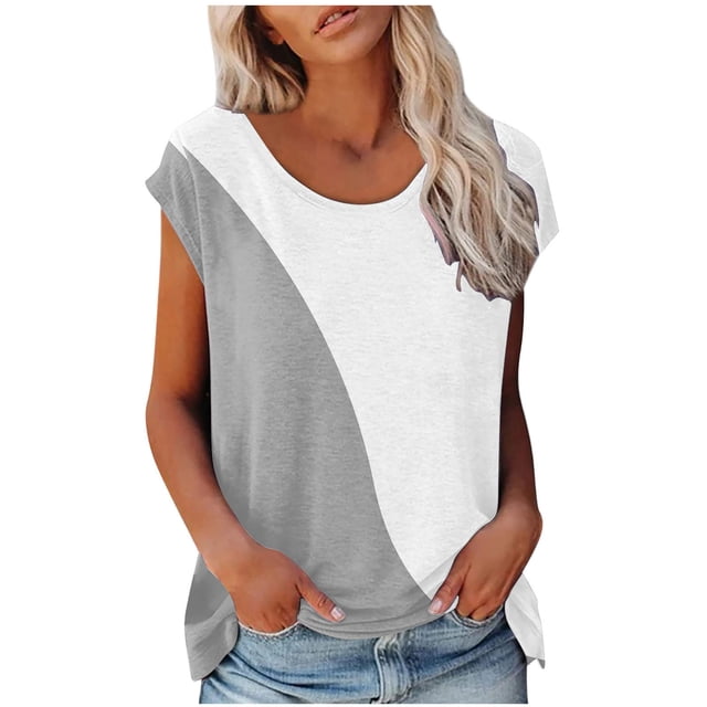 EQWLJWE Hauts d'Été pour Femmes Hauts pour Femmes Liquidation Mode Femmes Mode Manches Courtes Col Rond T-shirt Imprimé Blouse Hauts Amples