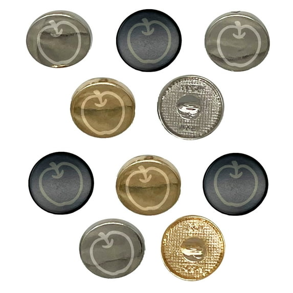 Whole Apple Fruit Set of 10 Metal 0.6" (15mm) Sewing Shank Round Buttons - Gold Color