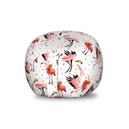 Flamingo Storage Toy Bag Chair  Various Exotic Birds Drawing Continuous Hand Drawn Pattern  Stuffed Animal Organizer Washable Bag  Large Size  Blush Vermilion  by Ambesonne