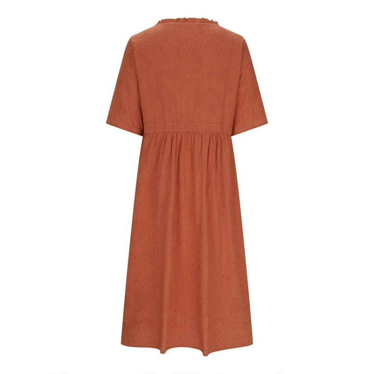 vokkrv Women Short Sleeve Elegant Formal Dress for Cocktail Classy Christmas Dress Church Work Dress Orange XL, Women's