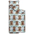 thumbnail image 2 of Highland Cow and Butterfly Print Teens Toddler Nap Mat with Pillow, Sleeping Mat Bag for Preschool Daycare 60"x20", 2 of 6