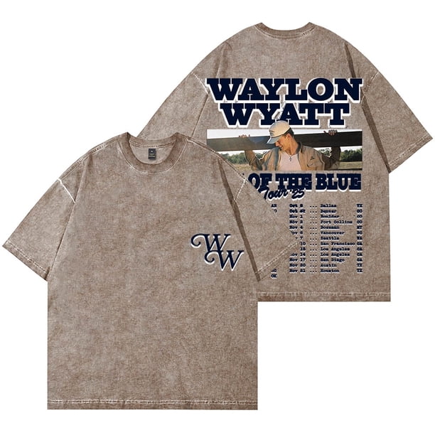 Waylon Wyatt Playera Lavada Algodón Unisex Manga Corta Gira Fuera del Azul