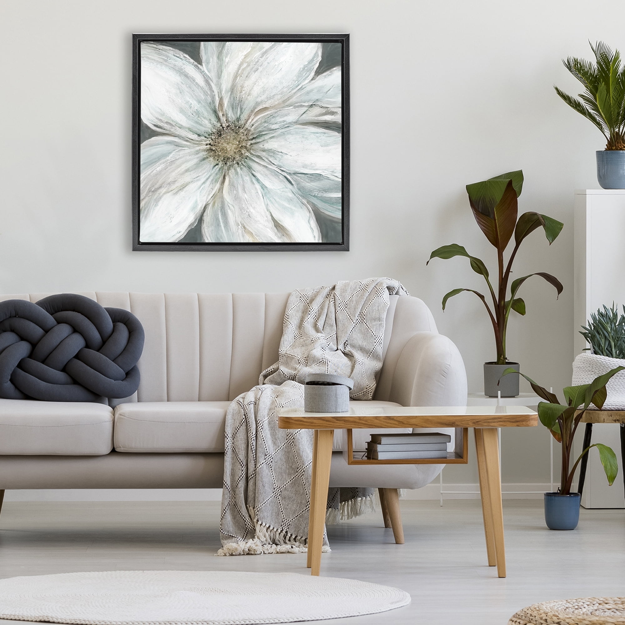 Stupell Industries Large White Flower Closeup Black Framed Floater Canvas Wall Art, design by Carol Robinson